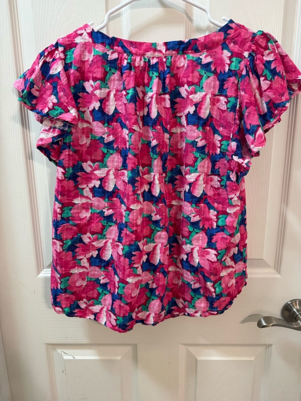 Draper James  Floral Print Flutter Sleeve Squareneck Top Fuschia Pink L - Picture 6 of 8